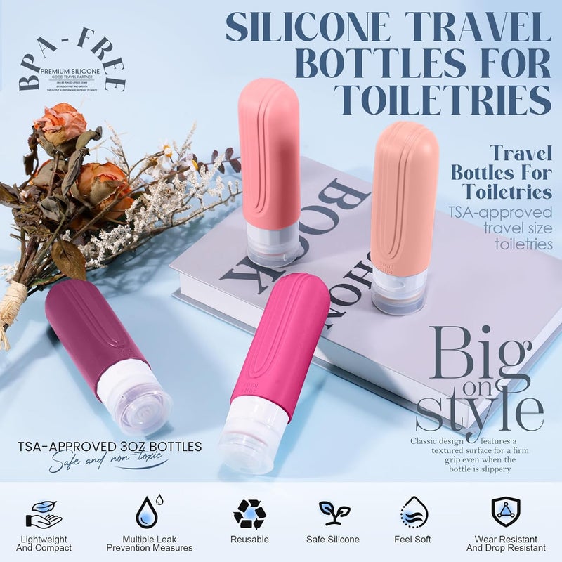 YIIMER Travel Bottles for Toiletries, 3oz TSA Approved Travel Size Toiletries, Silicone Leak-Proof Refillable Containers, Squeezable Liquid Essentials Bottles W/Clear Bag (RED) - Image 2